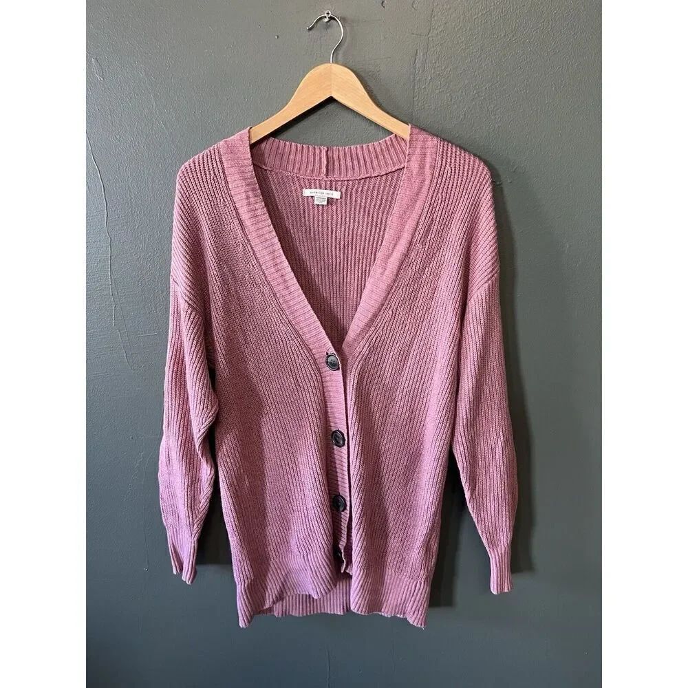 American Eagle Womens Purple Ribbed Cardigan Sweatshirt Button Up Size XS